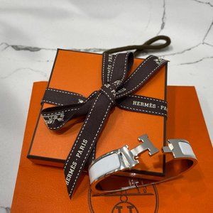 Authentic Hermes Bracelet Clic H Palladie Blanc PM